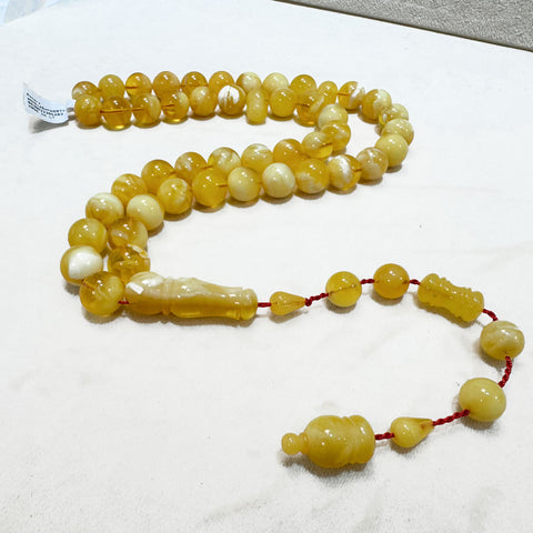 White With Yellow Amber Round Shape 12 mm Islamic Prayer Beads