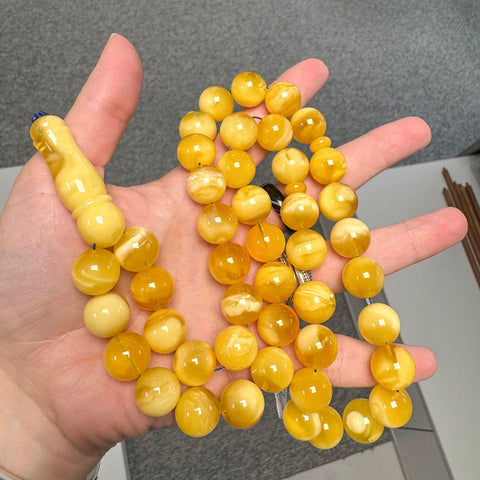 Yellow With White Amber Round Shape 6 mm Islamic Prayer Beads