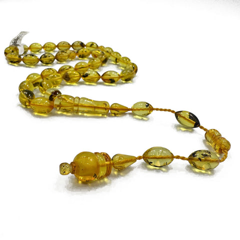 Transparent With Fossil Amber Olive 8.5 mm Islamic Prayer Beads