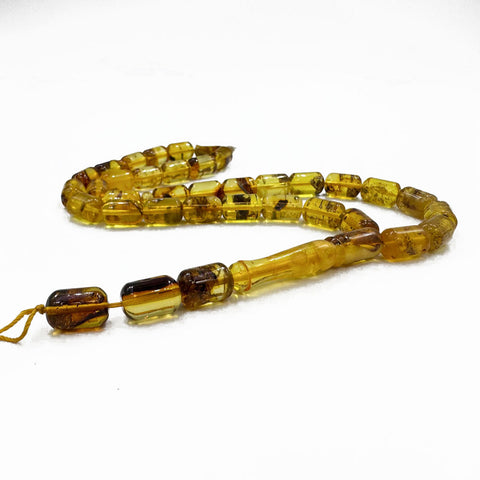 Transparent With Fossil Amber Barrel 8 mm Islamic Prayer Beads