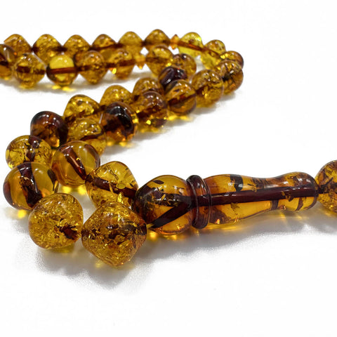 BA Green Amber Istanbul Cut Islamic Prayer Beads