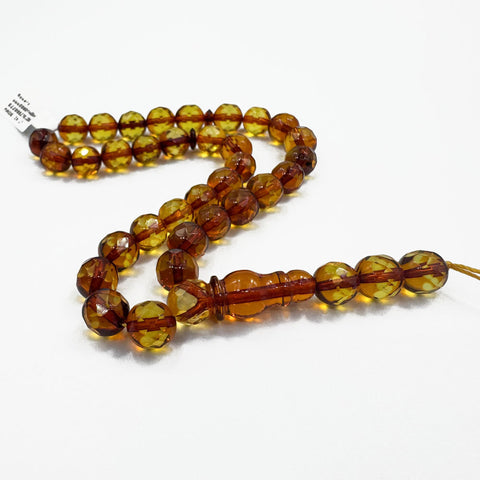 Two Toned Amber Faceted Round Shape 8 mm Islamic Prayer Beads