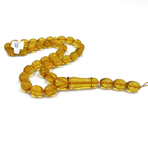 Transparent Amber Faceted Olive Shape 9x11.5 mm Islamic Prayer Beads