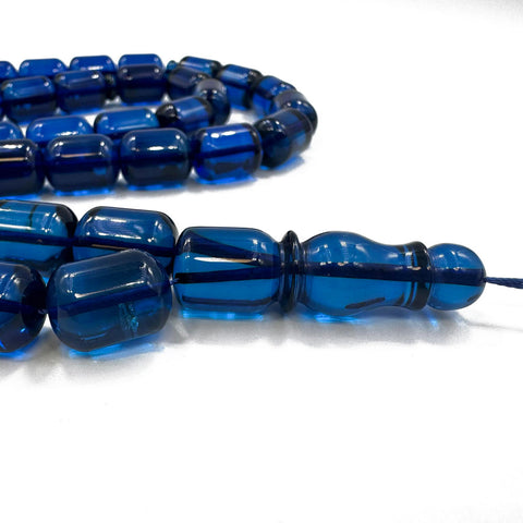 Blue Amber Barrel Shape Beads 12 mm Islamic Prayer Beads