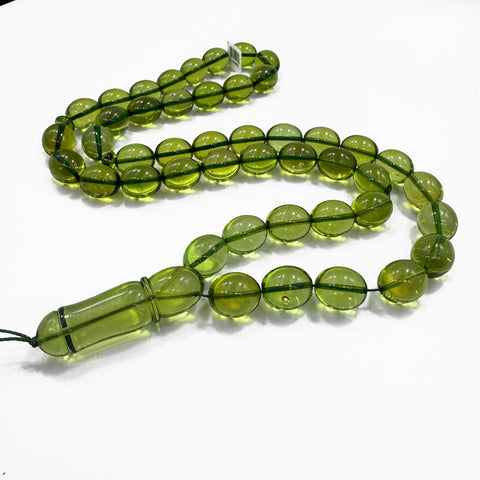 Green Amber Egg Shape Beads 14x12 mm Islamic Prayer Beads