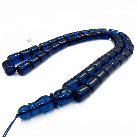 Blue Amber Barrel Shape Beads 11 mm Islamic Prayer Beads