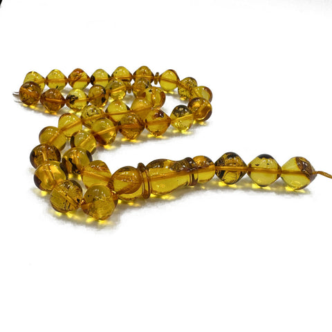 Transparent With Fossil Amber Istanbul Cut Islamic Prayer Beads