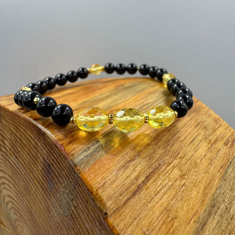 SPARKLING ELEGANCE Multi-Color Amber Faceted Olive Beads Stretch Bracelet