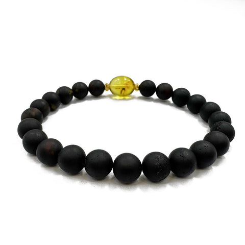 Cherry & Insect Amber Round Beads Stretch Bracelet