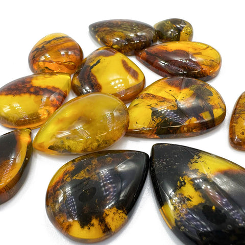 Fossil Amber Handmade Drop Cabochons