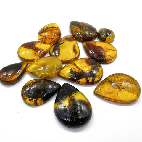 Fossil Amber Handmade Drop Cabochons