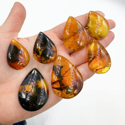 Fossil Amber Handmade Drop Cabochons