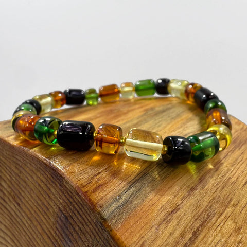 Multi-Color Amber Barrel Stretch Bracelet