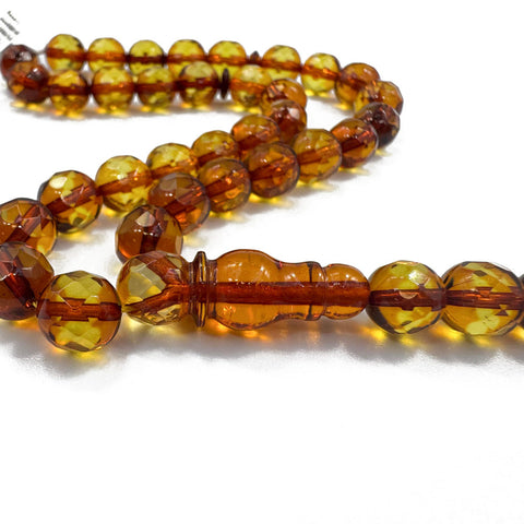 Two Toned Amber Faceted Round Shape 8 mm Islamic Prayer Beads