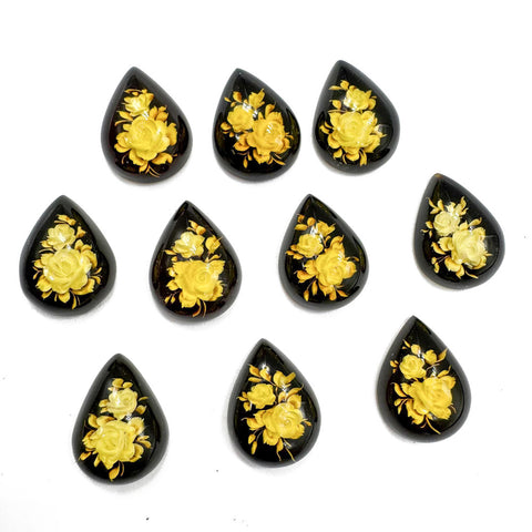 Cherry Amber Engraved Flower Drop Shape Cabochon