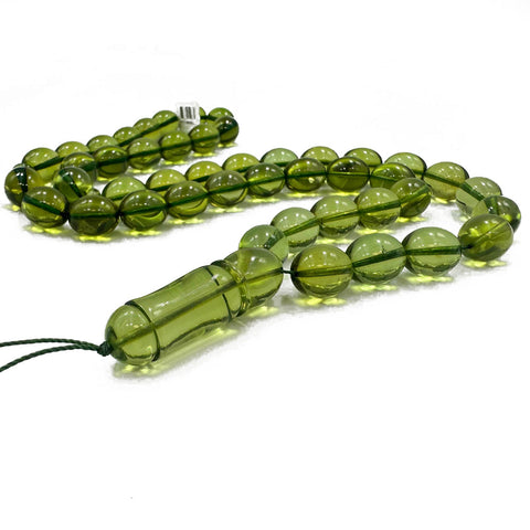 Green Amber Egg Shape Beads 14x12 mm Islamic Prayer Beads