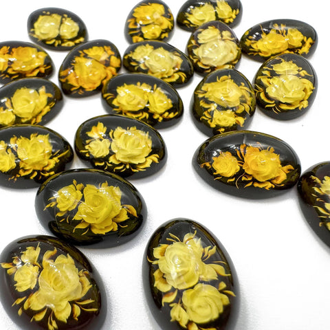 Cherry Amber Engraved Flower Oval Shape Cabochon