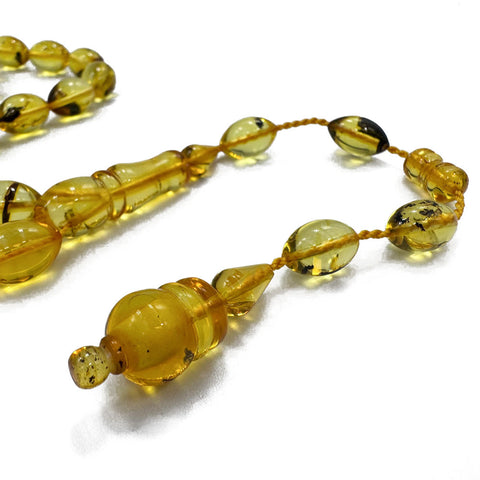 Transparent With Fossil Amber Olive 8.5 mm Islamic Prayer Beads