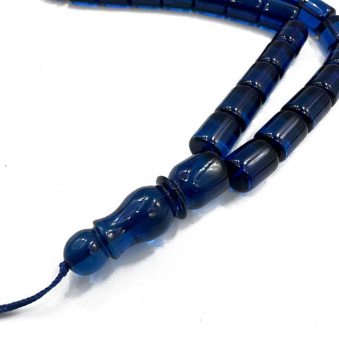 Blue Amber Barrel Shape Beads 11 mm Islamic Prayer Beads