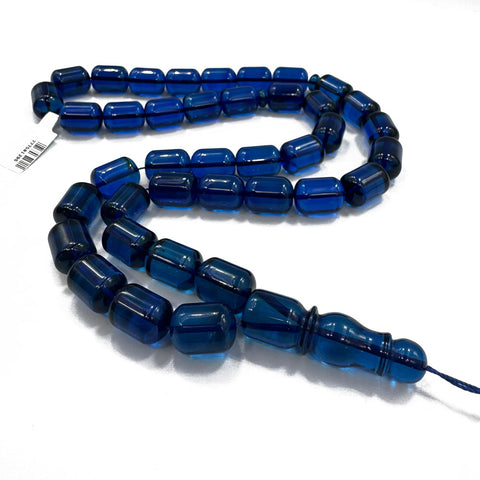 Blue Amber Barrel Shape Beads 12 mm Islamic Prayer Beads