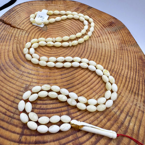 White Amber Olive Shape 5 mm Islamic Prayer Beads