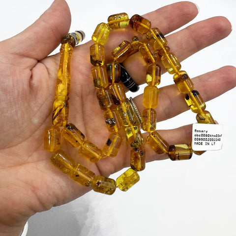 Transparent With Fossil Amber Barrel 8 mm Islamic Prayer Beads