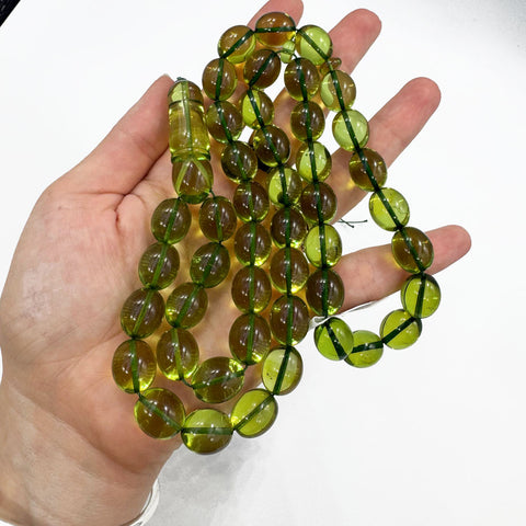 Green Amber Egg Shape Beads 14x12 mm Islamic Prayer Beads