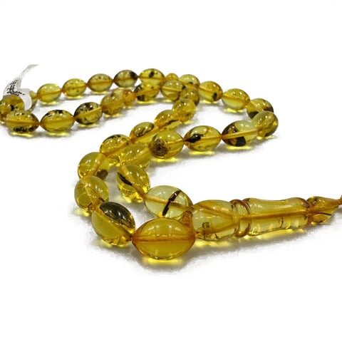 Transparent With Fossil Amber Olive 8.5 mm Islamic Prayer Beads