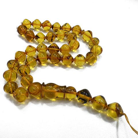 Transparent With Fossil Amber Istanbul Cut Islamic Prayer Beads