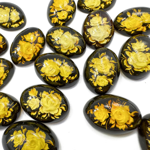 Cherry Amber Engraved Flower Oval Shape Cabochon