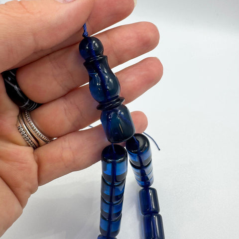 Blue Amber Barrel Shape Beads 11 mm Islamic Prayer Beads