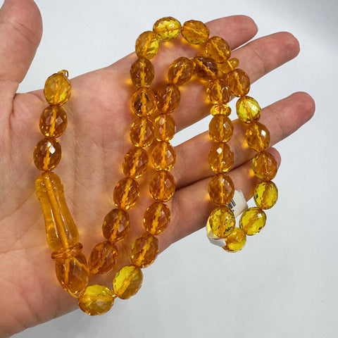 Transparent Amber Faceted Olive Shape 9x11.5 mm Islamic Prayer Beads