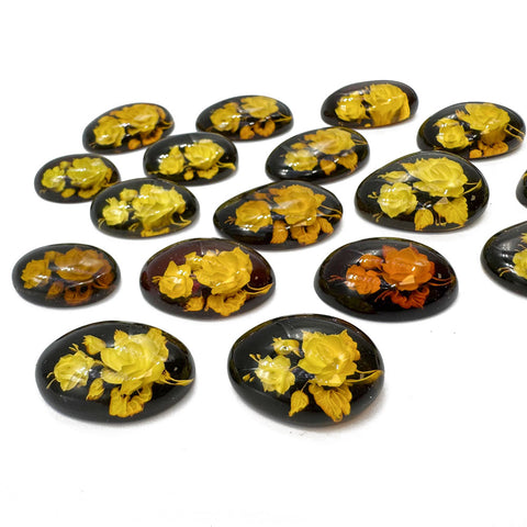 Cherry Amber Engraved Flower Oval Shape Cabochon