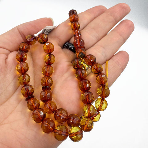 Two Toned Amber Faceted Round Shape 8 mm Islamic Prayer Beads
