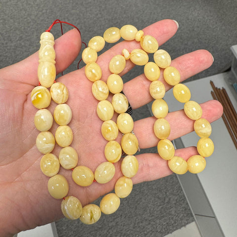 White With Yellow Amber Egg Shape 10 mm Islamic Prayer Beads