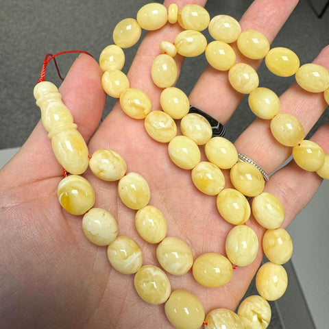 White With Yellow Amber Egg Shape 10 mm Islamic Prayer Beads