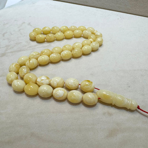 White With Yellow Amber Egg Shape 10 mm Islamic Prayer Beads