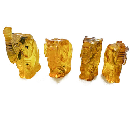 Fossil Amber Carved Elephant Figurine