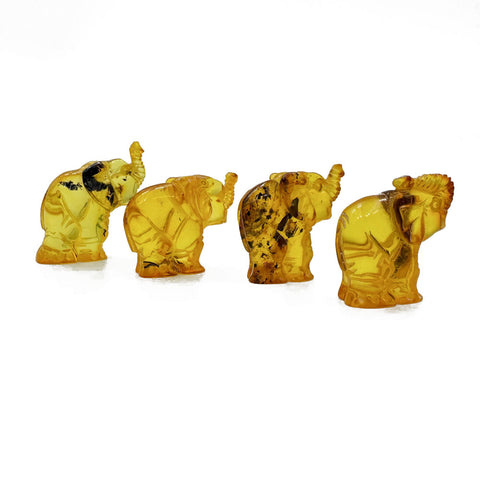 Fossil Amber Carved Elephant Figurine