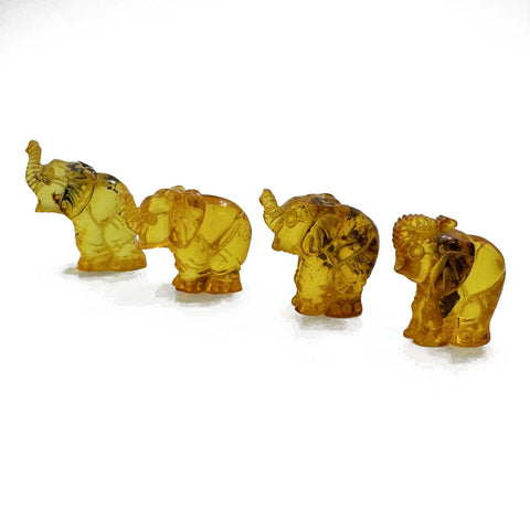 Fossil Amber Carved Elephant Figurine