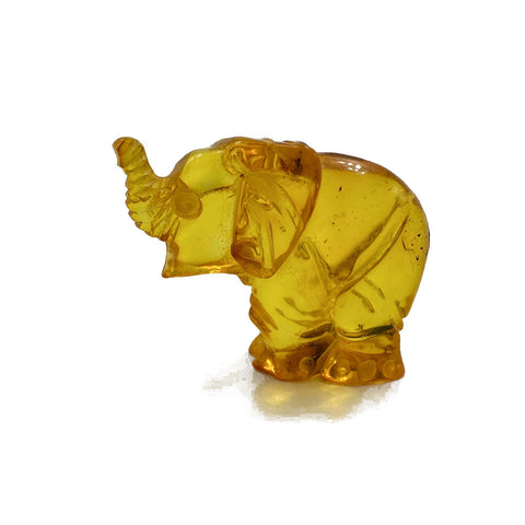 Fossil Amber Carved Elephant Figurine