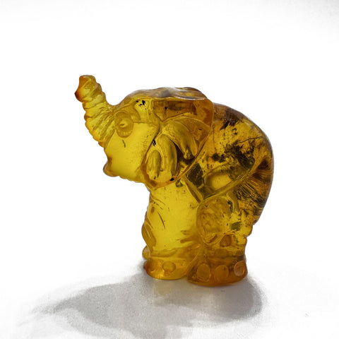 Fossil Amber Carved Elephant Figurine