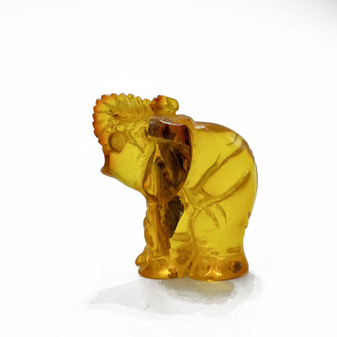 Fossil Amber Carved Elephant Figurine