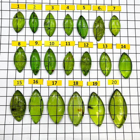 Green Amber Handmade Marquise Shape Cabochons