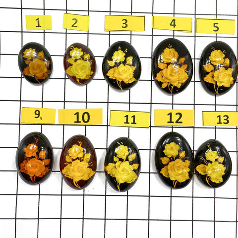 Cherry Amber Engraved Flower Oval Shape Cabochon