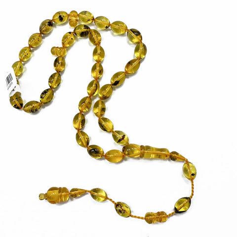 Transparent With Fossil Amber Olive 8.5 mm Islamic Prayer Beads