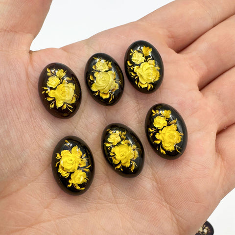 Cherry Amber Engraved Flower Oval Shape Cabochon