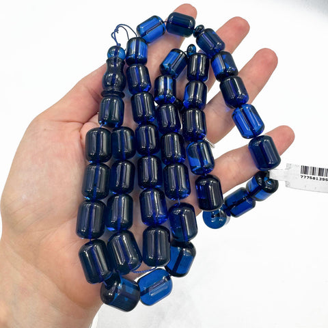 Blue Amber Barrel Shape Beads 12 mm Islamic Prayer Beads