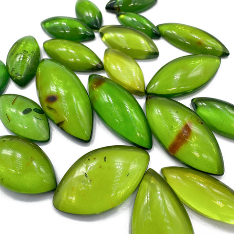 Green Amber Handmade Marquise Shape Cabochons