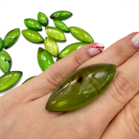 Green Amber Handmade Marquise Shape Cabochons